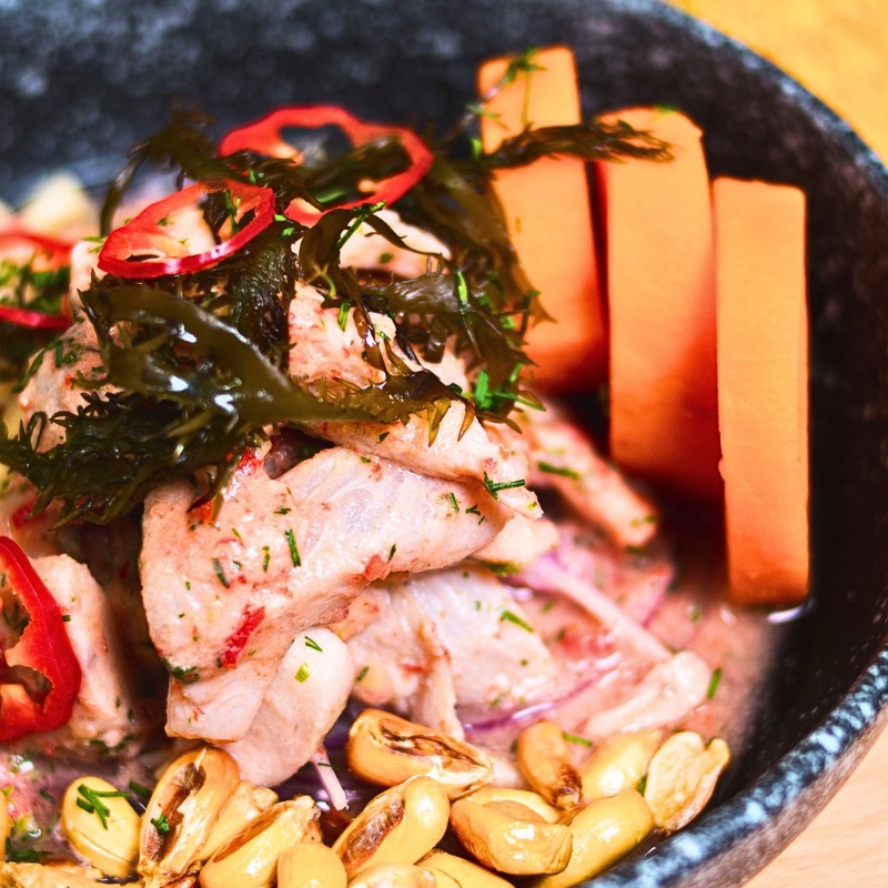 Close up to Peruvian ceviche dish