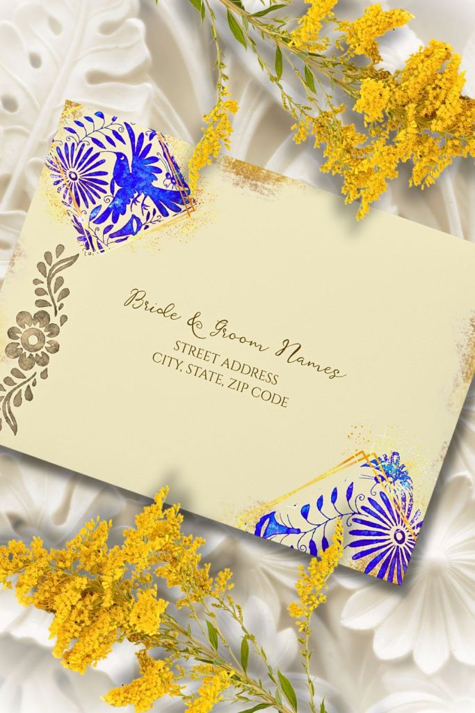 Luxury wedding envelope set with pink and gold Baroque liner, monogram initials “S & J,” and soft rose styling, perfect for romantic or vintage weddings.