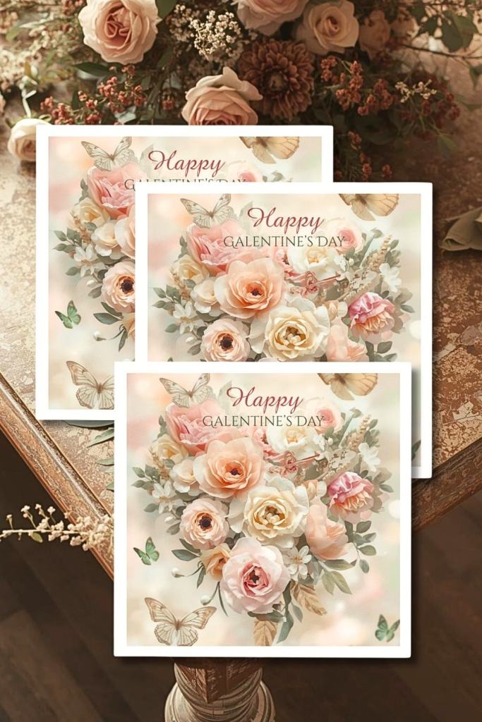 Paper napkin with blush floral design, butterflies, and soft garden-inspired palette